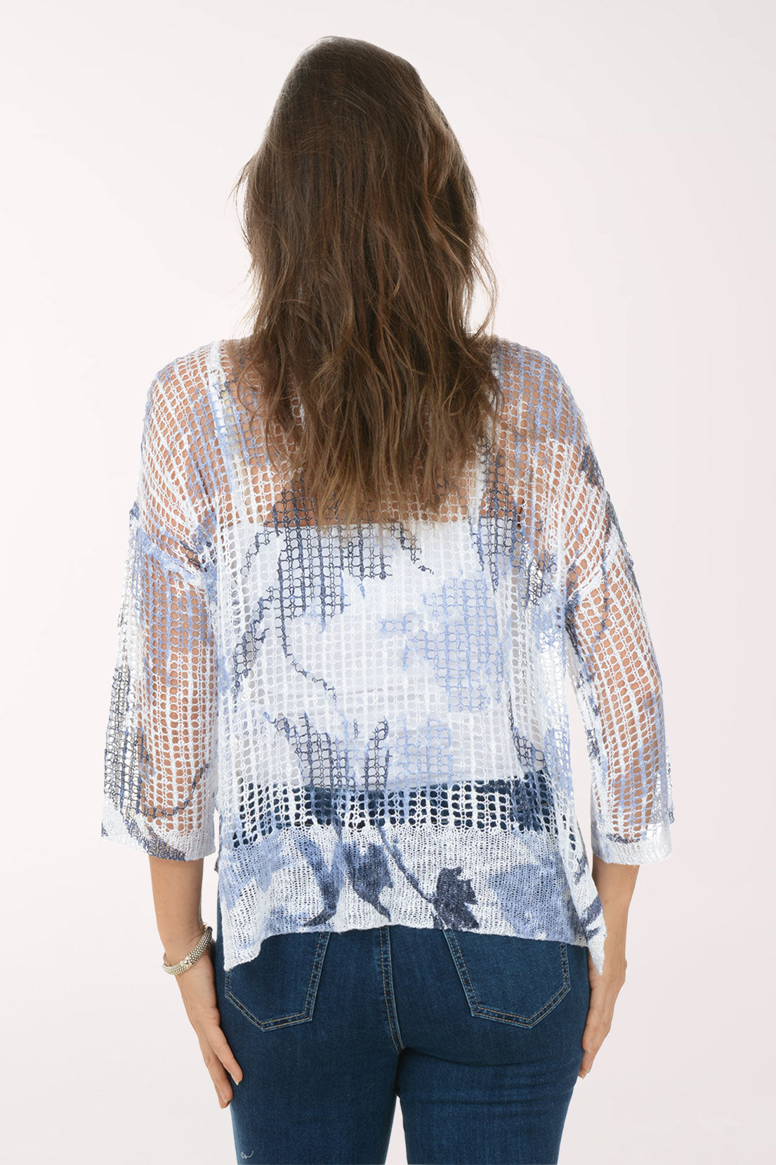 Tranquil Leaves Fishnet High-Low Sweater