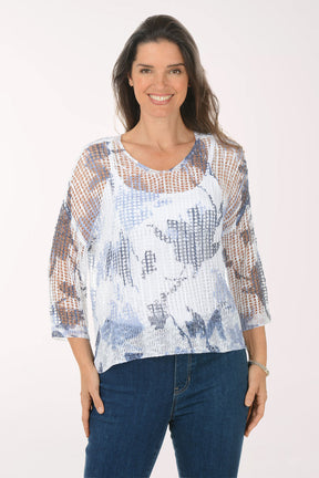 Tranquil Leaves Fishnet High-Low Sweater