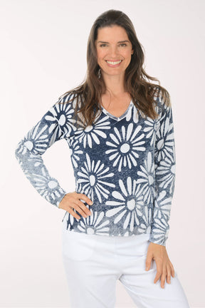 Nautical Flowers Reversible Cotton Sweater