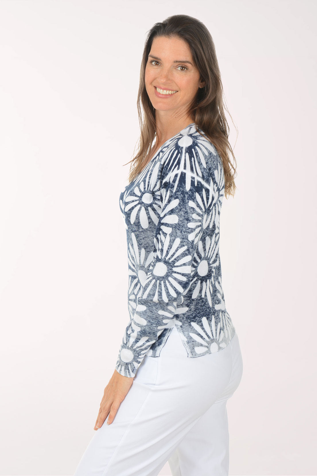 Nautical Flowers Reversible Cotton Sweater