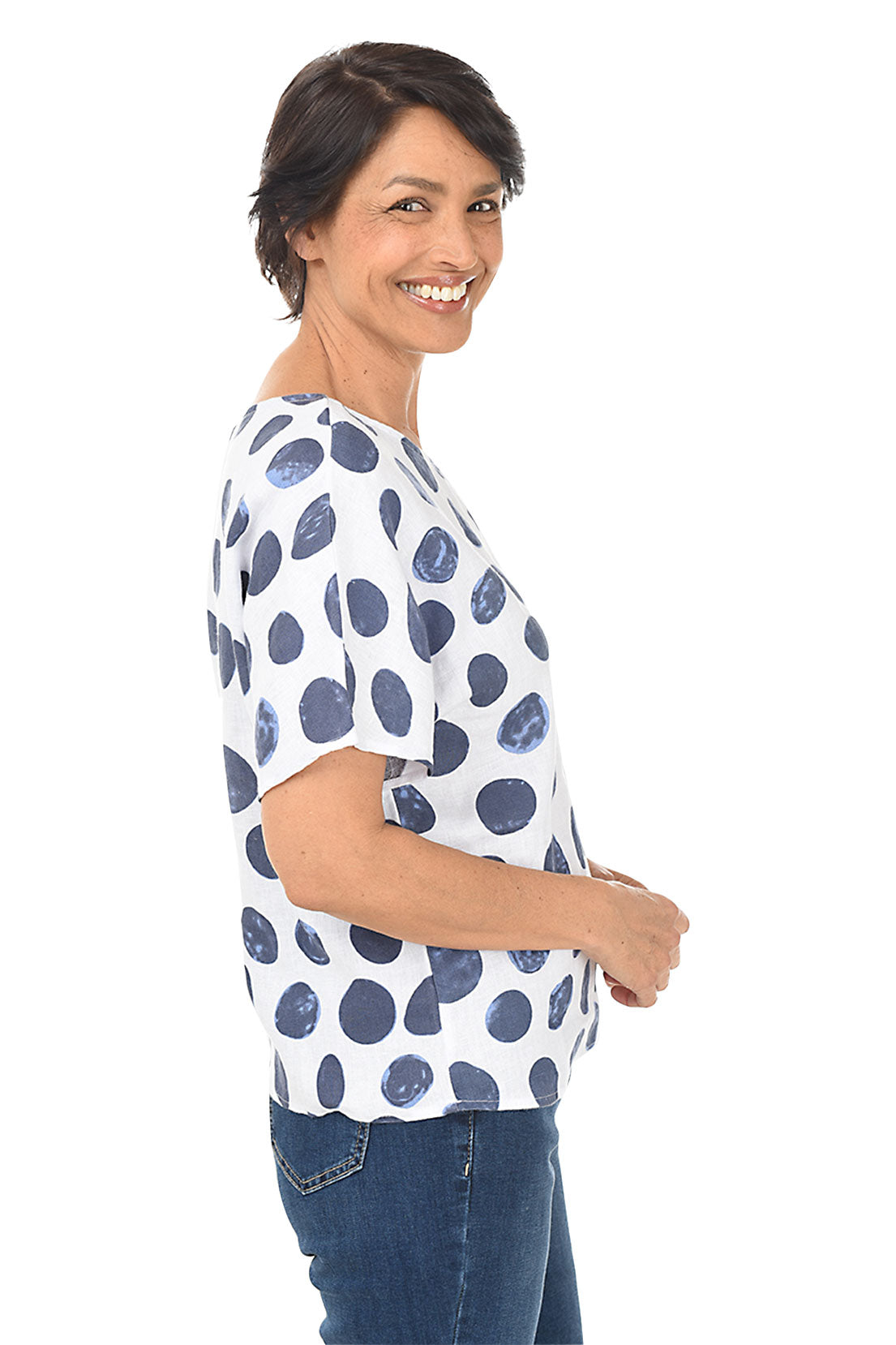 Dotted Boxy Linen Top
