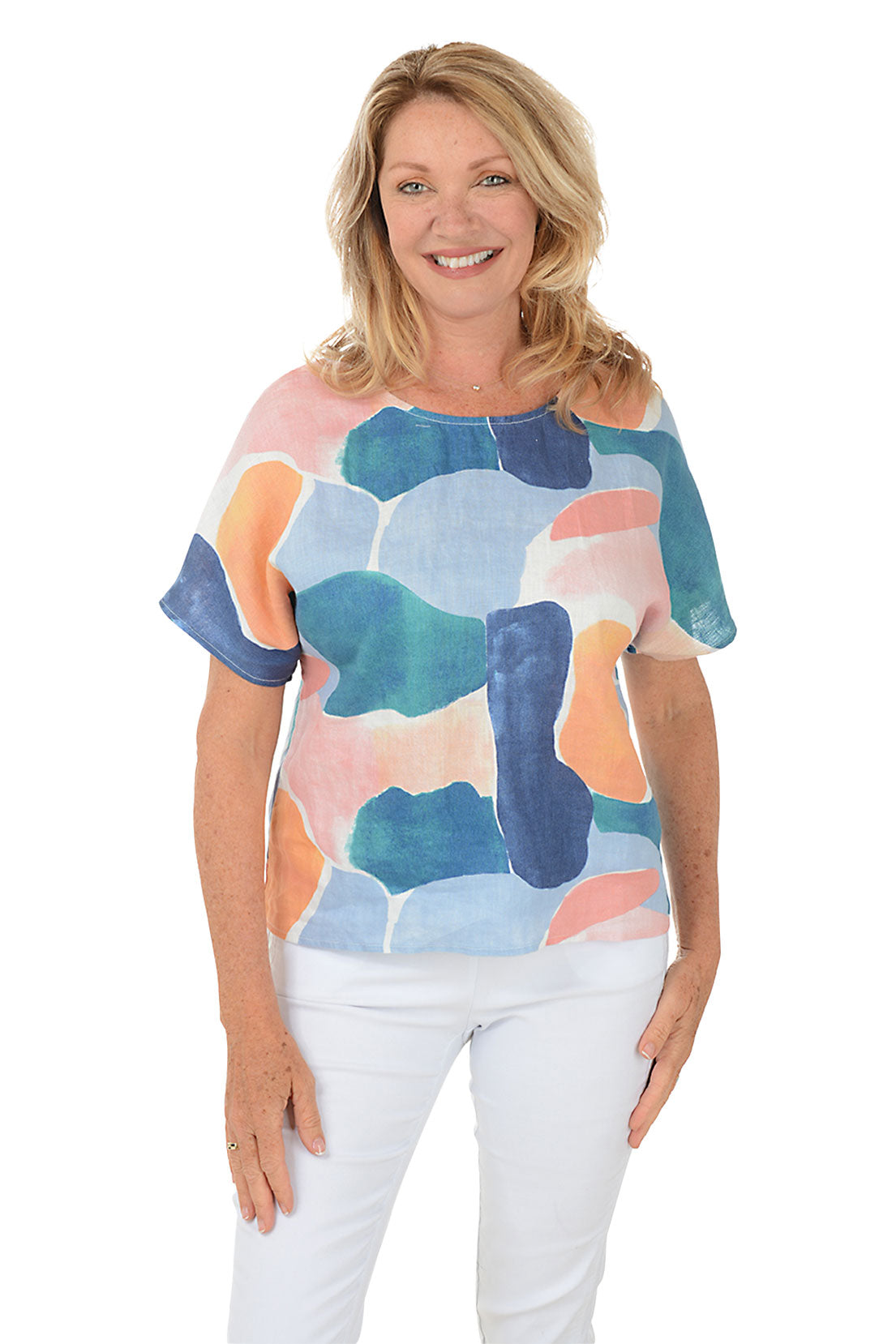 Curved Shapes Boxy Linen Top