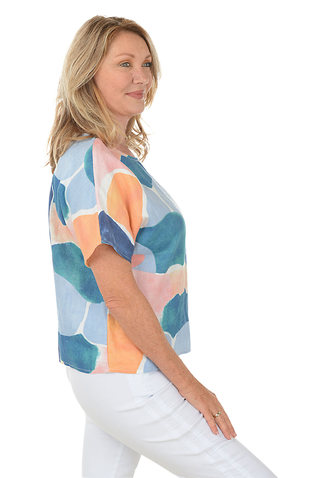 Curved Shapes Boxy Linen Top