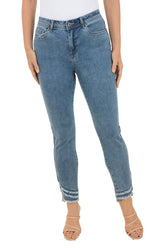Frayed Curved Hem Denim Ankle Pant