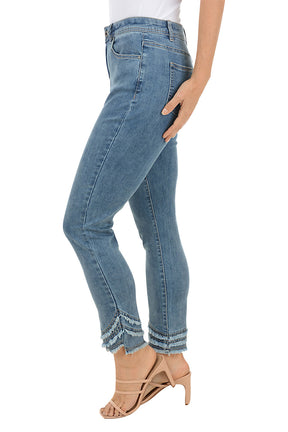 Frayed Curved Hem Denim Ankle Pant