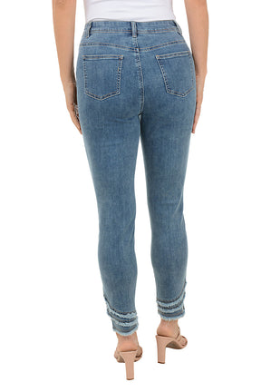 Frayed Curved Hem Denim Ankle Pant