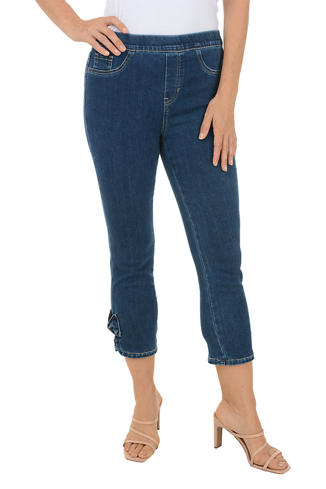 【RANCHIC】side slit denim ribbon pants Denim Bow Slit Jeans For Daily Casual Date