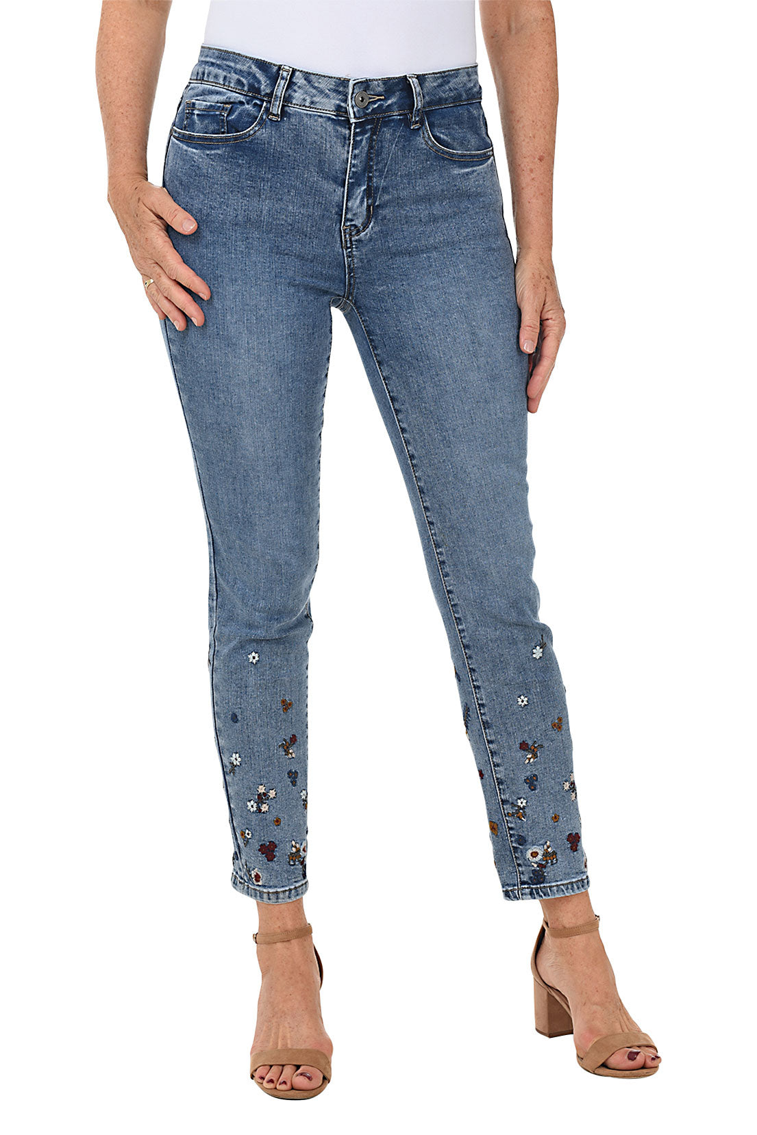 Wildflower Embroidered Denim Ankle Pant