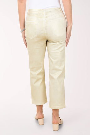 Person wearing light-colored pants on a white background