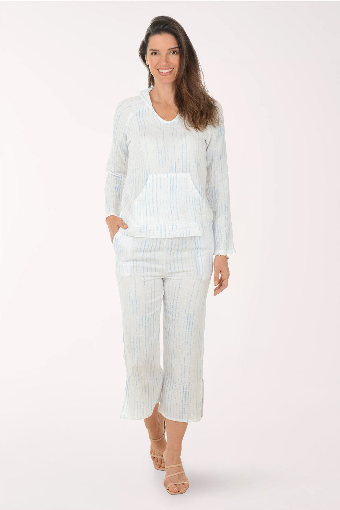 Tie-Dye Striped Cotton Gauze Crop Pant | Charlie B