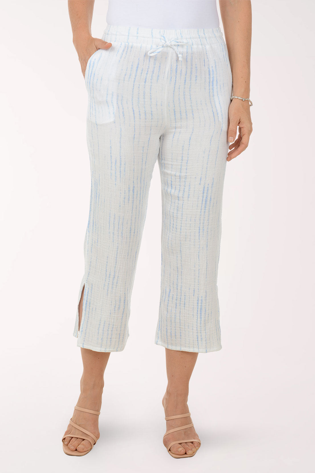 Tie-Dye Striped Cotton Gauze Crop Pant