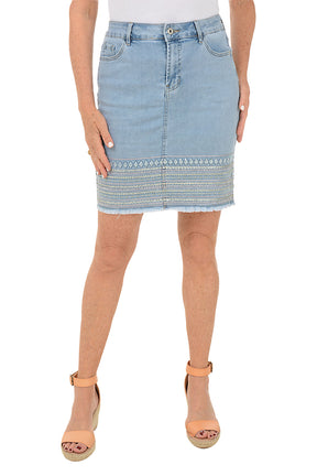 Pastel Rhinestone Hem Denim Skort