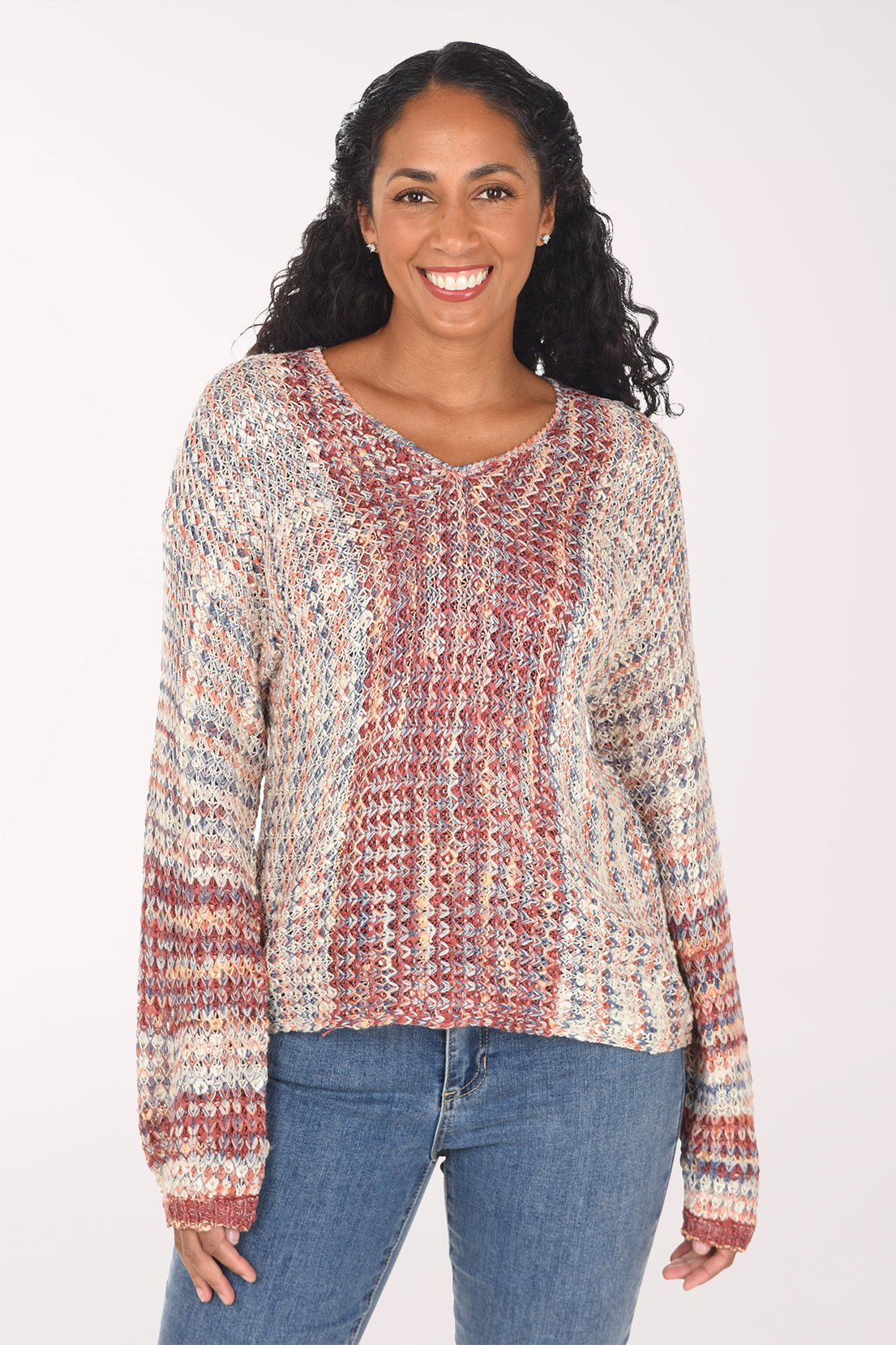 Rosebud Novelty Yarn V-Neck Sweater