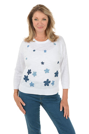 Denim Flower Applique Sweater