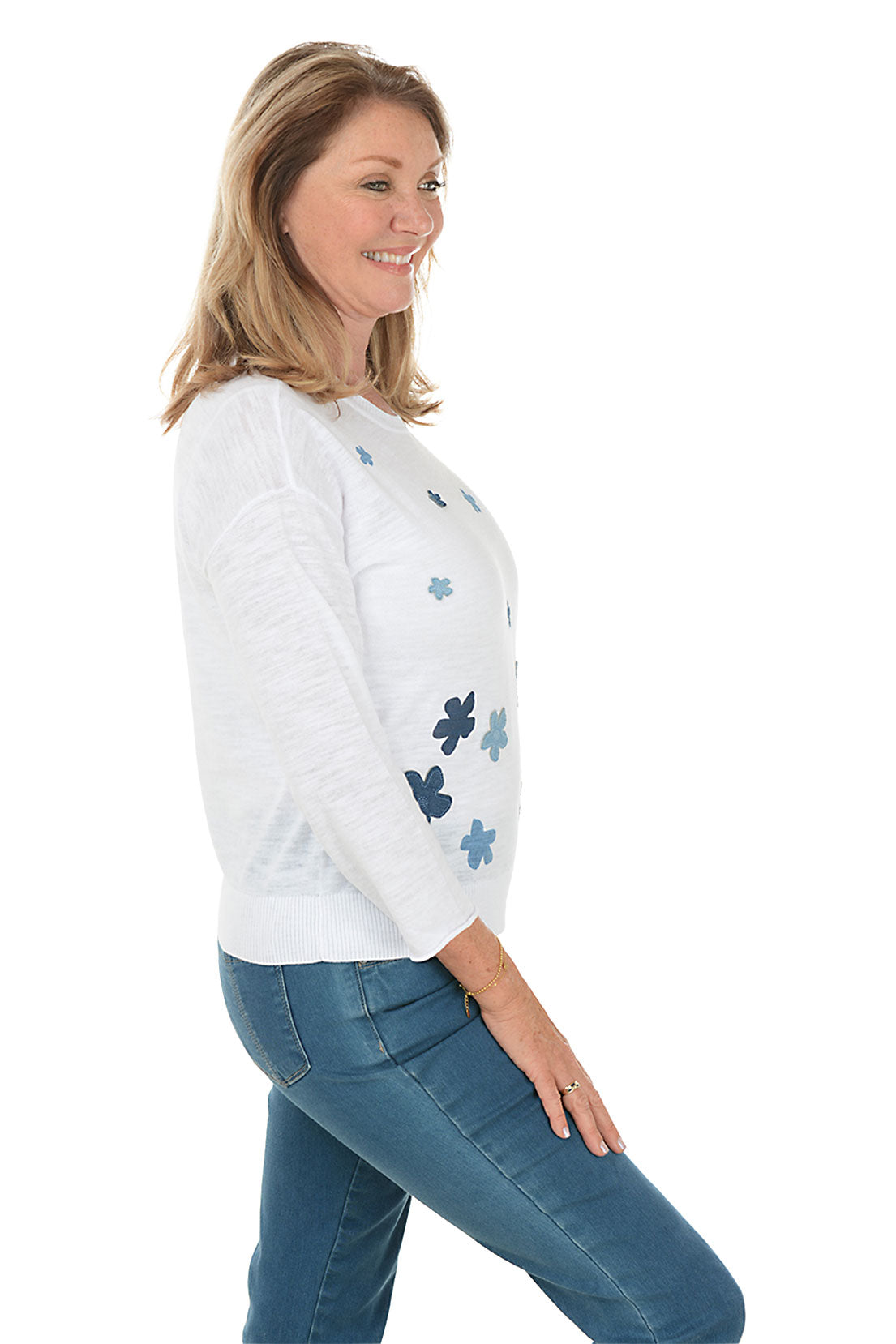 Denim Flower Applique Sweater