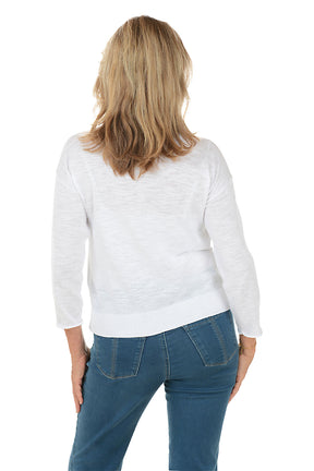 Denim Flower Applique Sweater