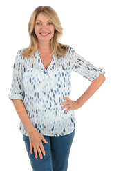 Tear Drops Gauze Henley Blouse