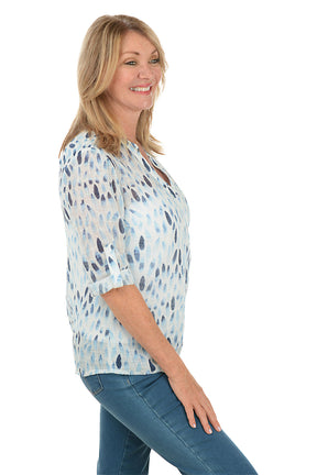 Tear Drops Gauze Henley Blouse
