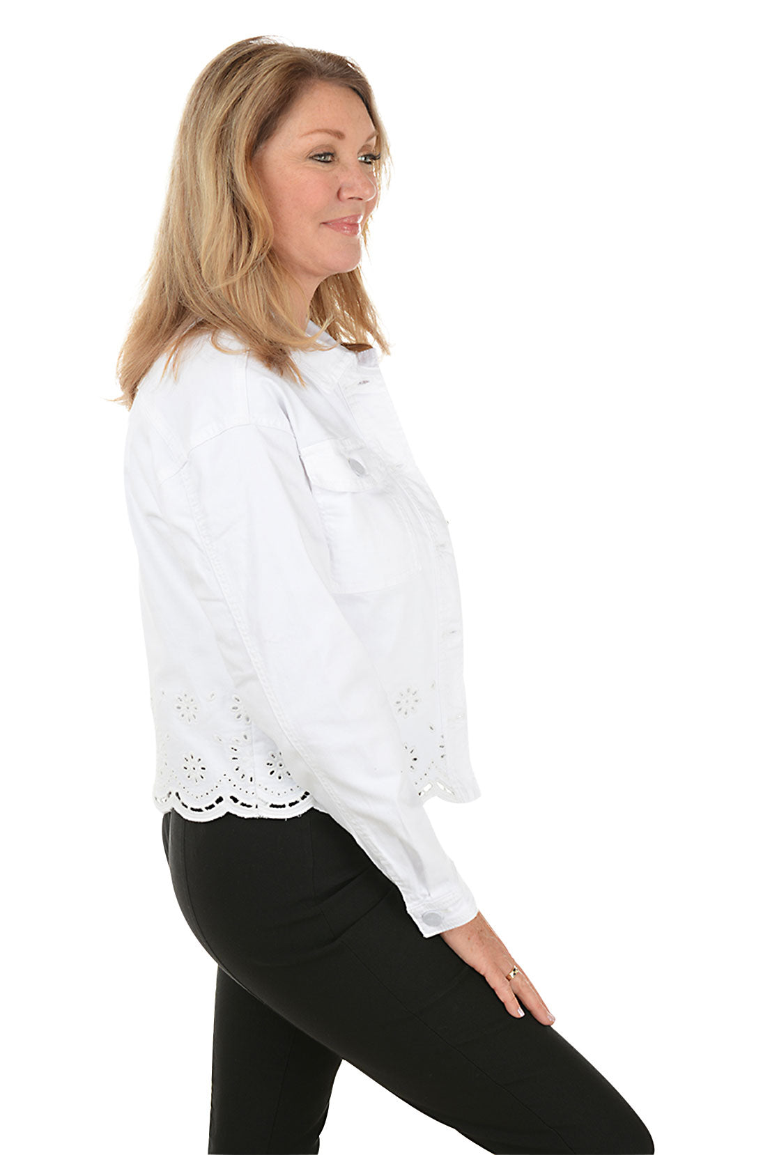Eyelet Scalloped Hem Denim Jacket
