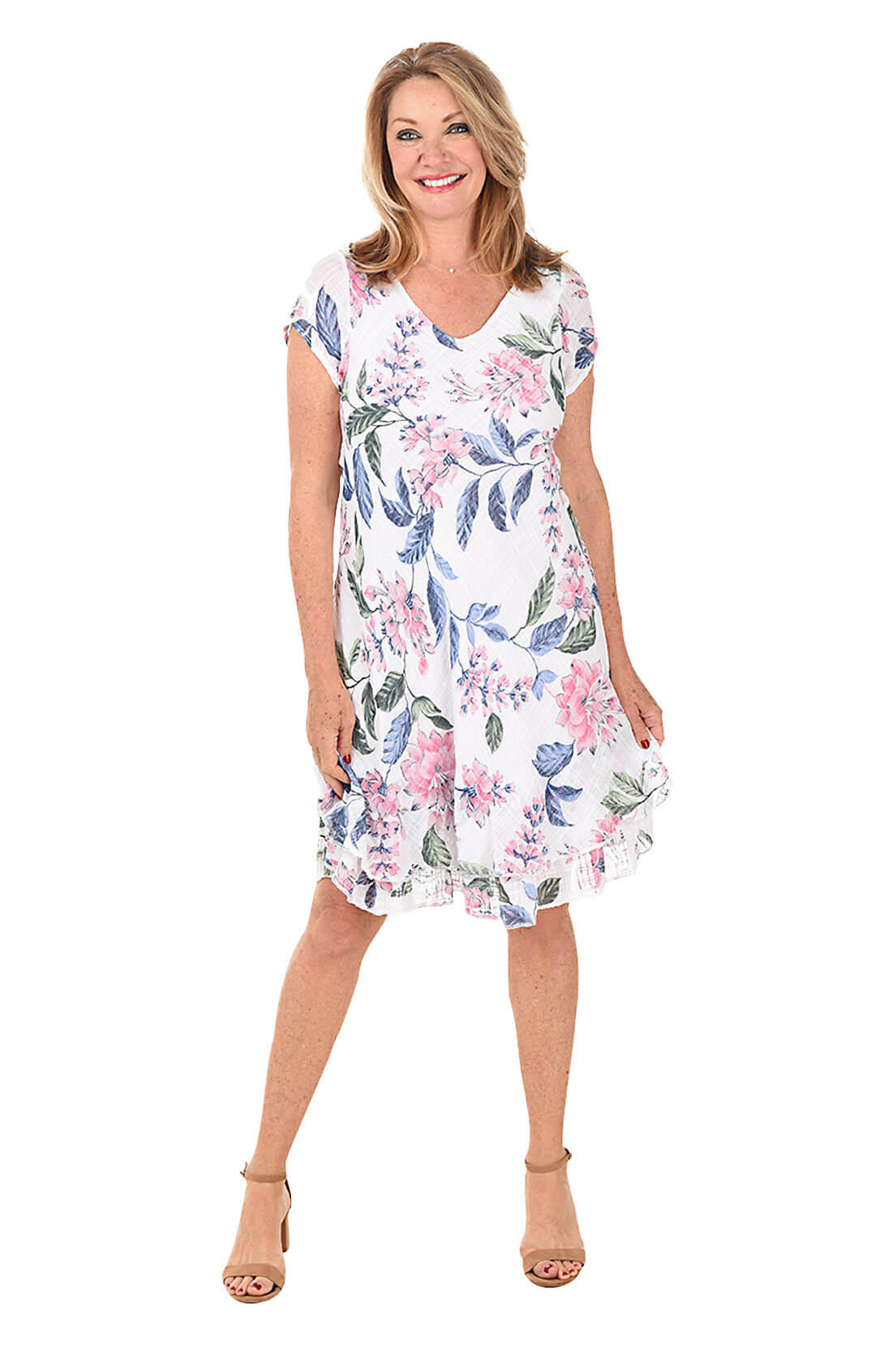 Blossoming Cap Sleeve Double Layer Dress