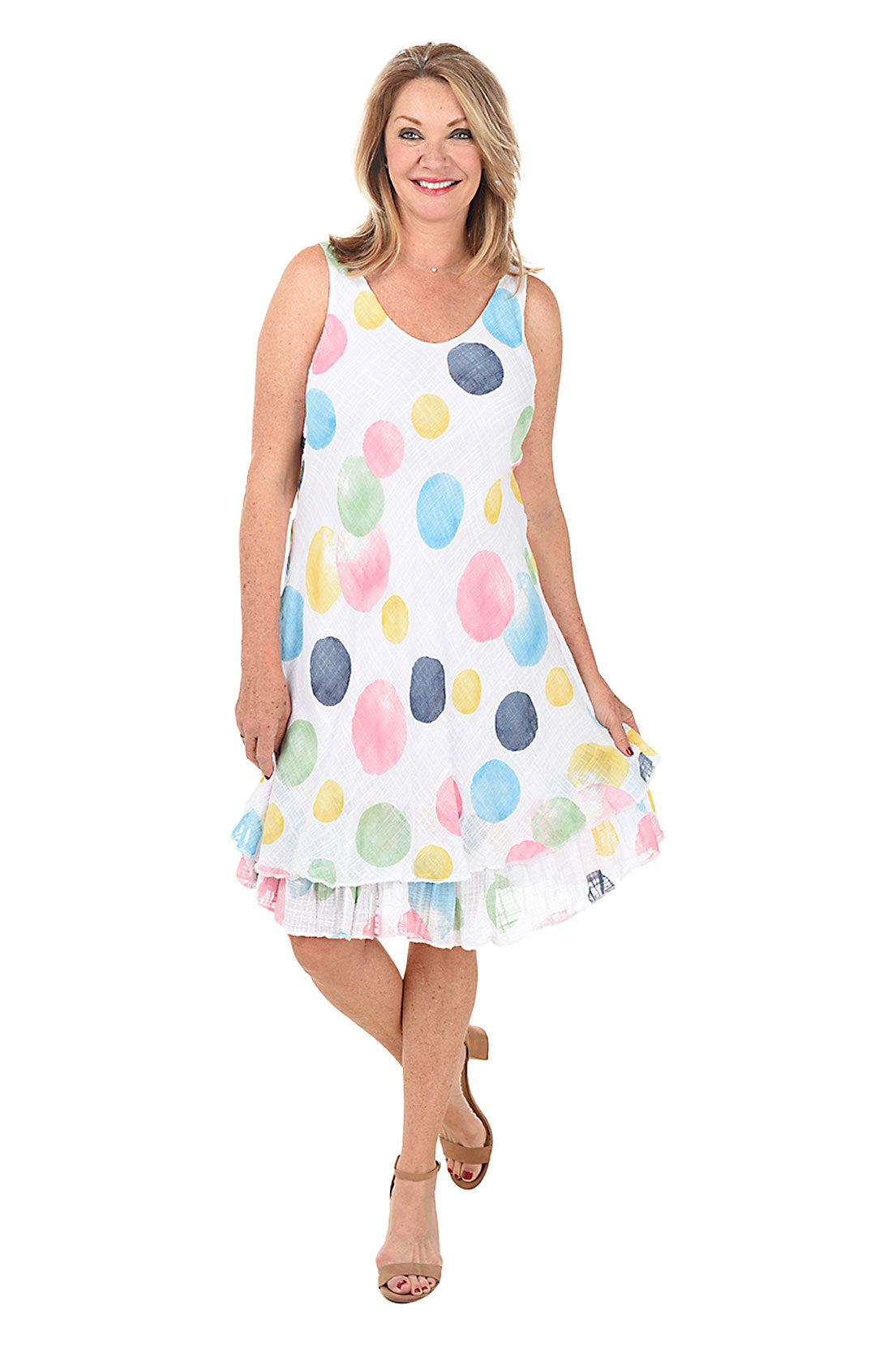 Rainbow Polka Dots Double Layer Tank Dress