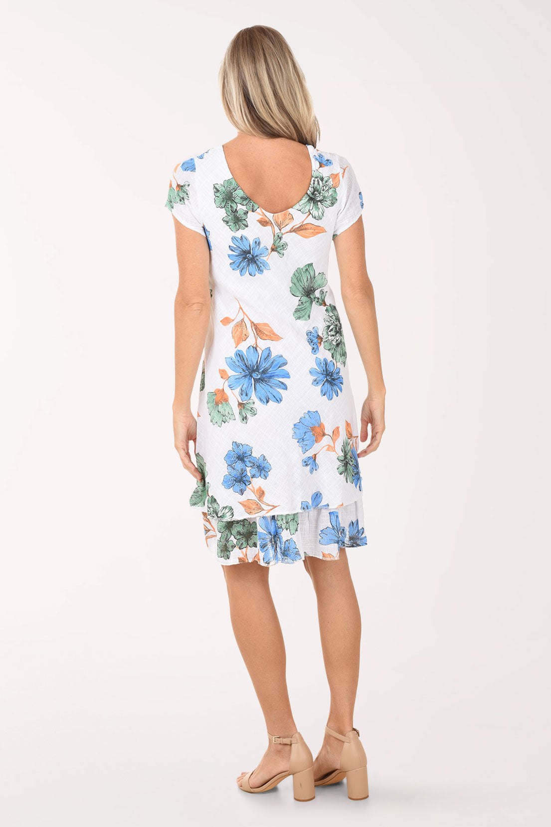 Cherishh Green Flower Cotton Cap Sleeve Layered Dress - White Multicolor