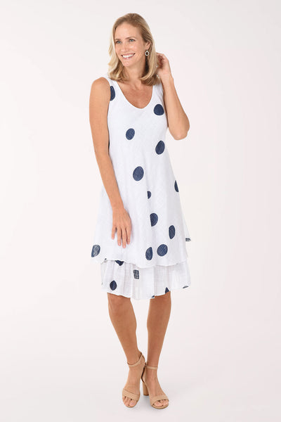 navy white polka dot dress Cherishh Polka Dot Cotton Sleeveless Layered Dress - White/navy