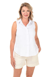 Sleeveless Linen Button-Front Shirt