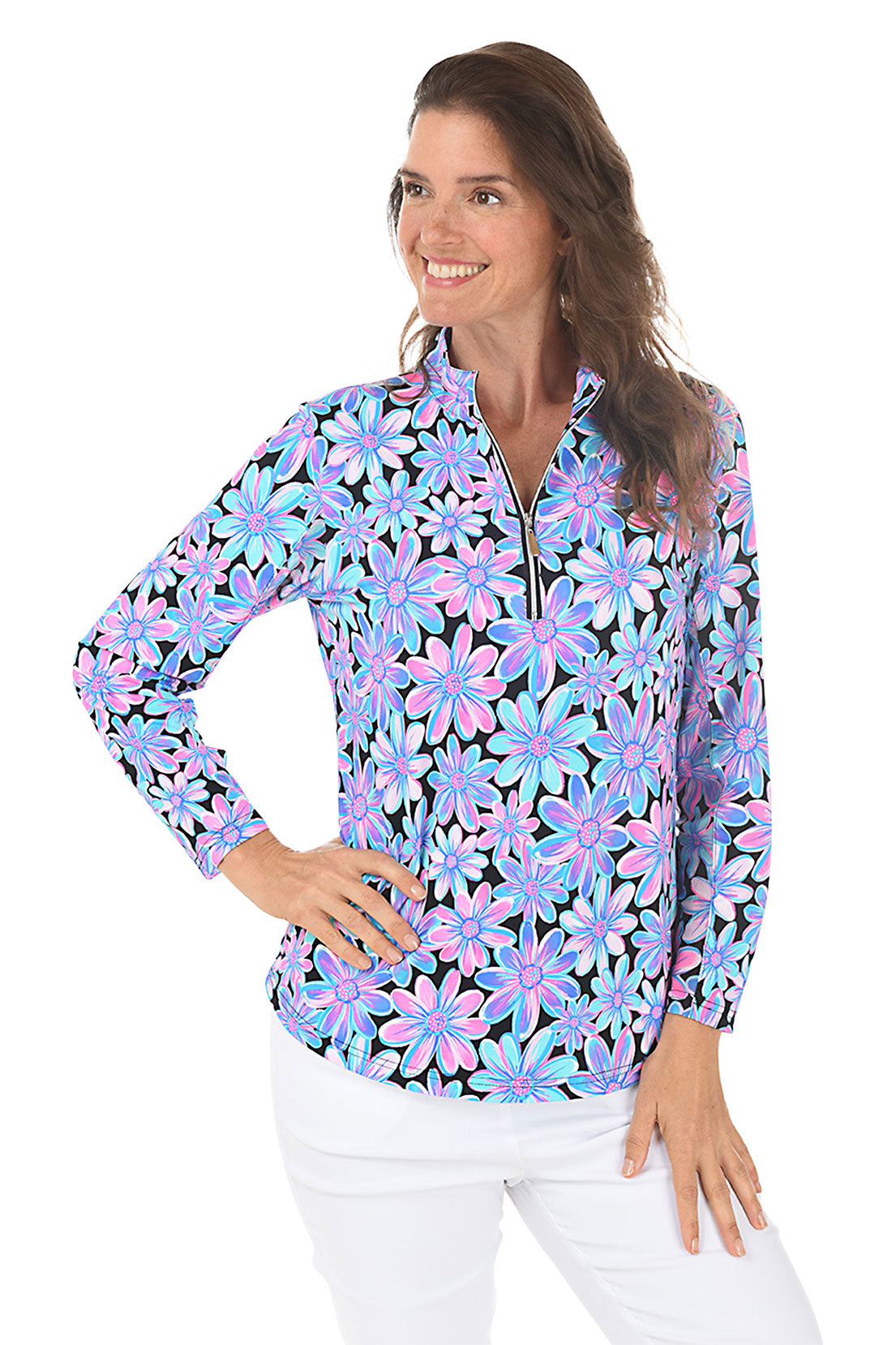 Bright Bouquet Cooling UPF50+ Mock Neck Top