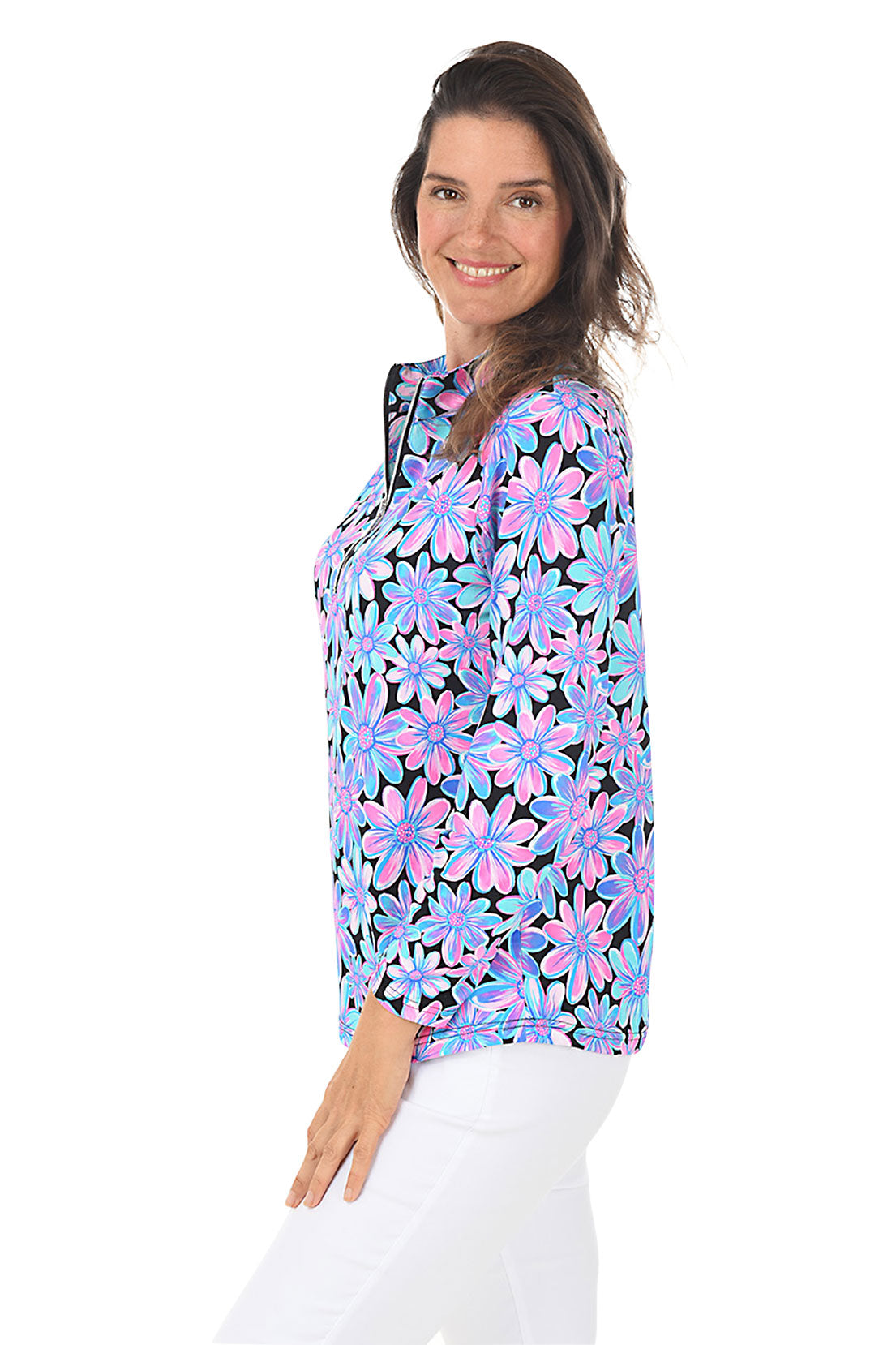 Bright Bouquet Cooling UPF50+ Mock Neck Top