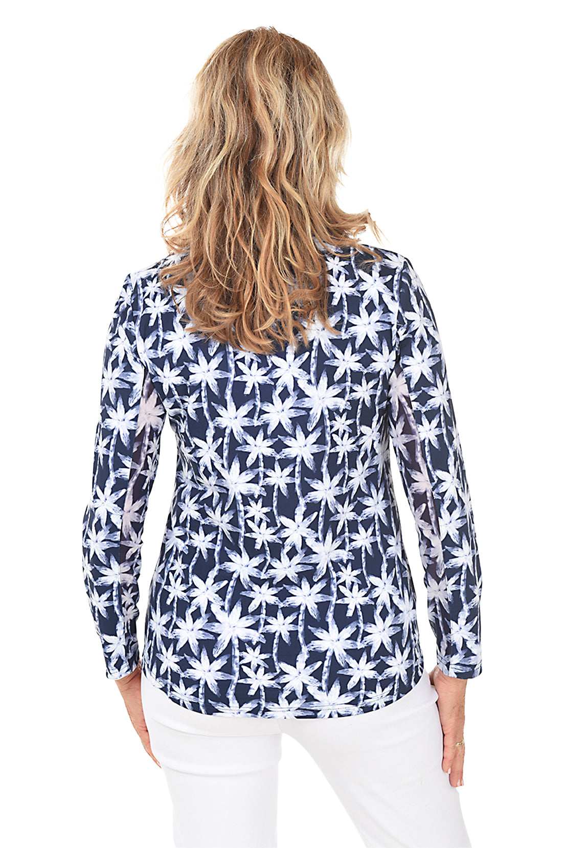 Brushstroke Palms Cooling UPF50+ Mock Neck Top