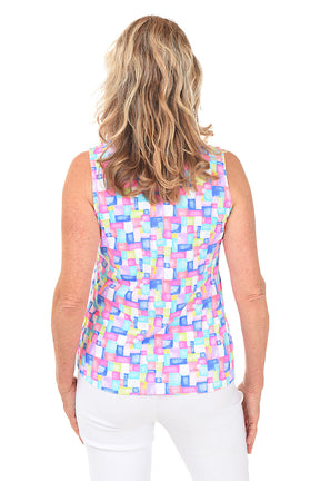 Colorful Cubes Cooling UPF50+ Ruffle Neck Sleeveless Top