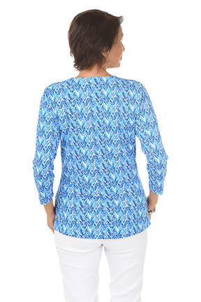 Blue Chevron Classic UPF50+ V-Neck Top