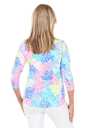 Neon Coral Classic UPF50+ V-Neck Top