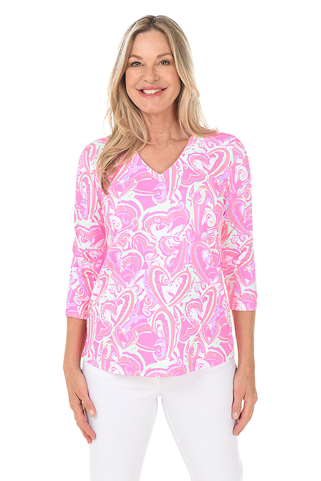 Pink Heart Explosion Classic UPF50+ V-Neck Top