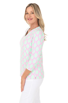 Lime Double Medallion Classic UPF50+ V-Neck Top