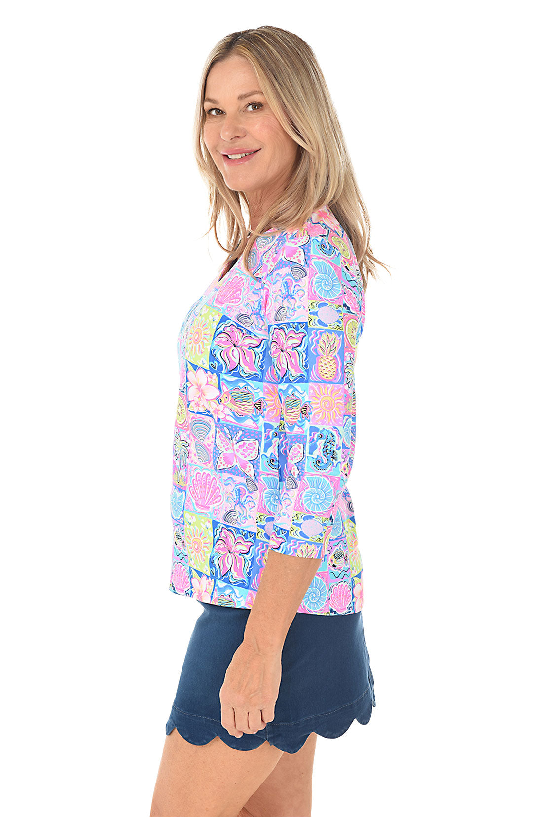 Seaside Patch Classic UPF50+ V-Neck Top