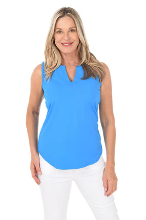 Solid UPF50+ Split Neck Sleeveless Top