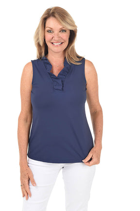 Solid UPF50+ Ruffle Sleeveless Top