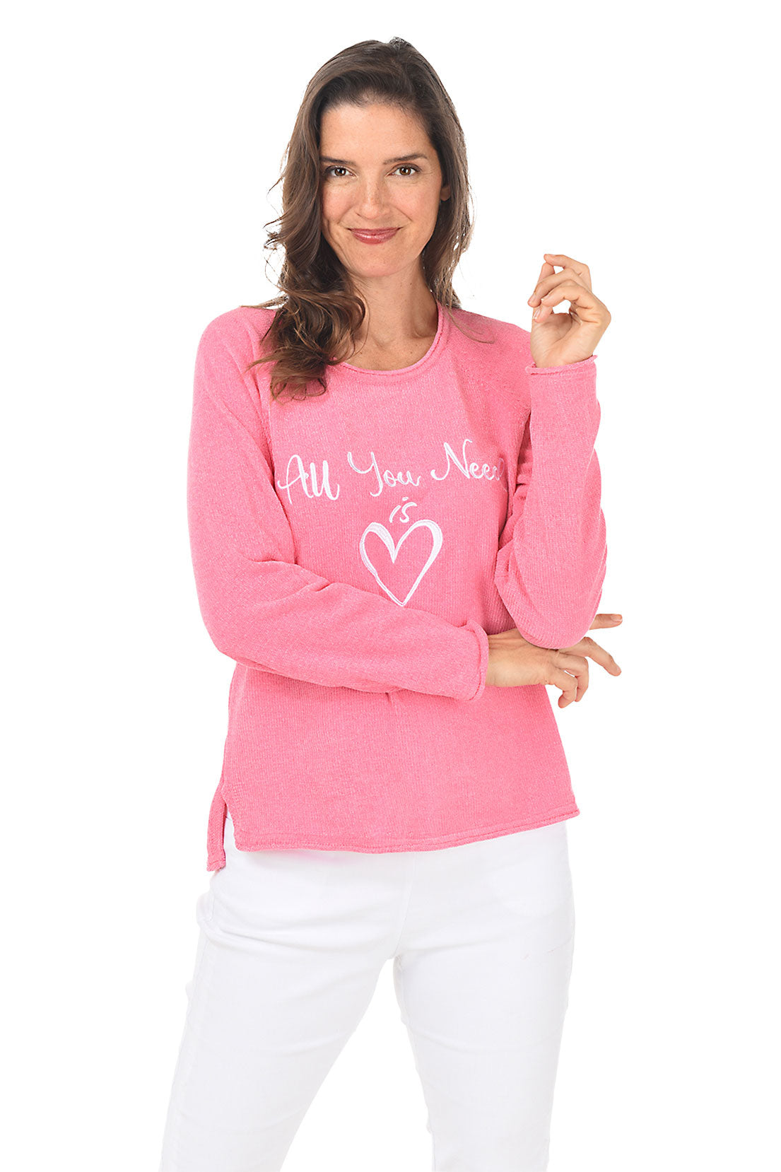 Pink All You Need Embroidered Chenille Sweater