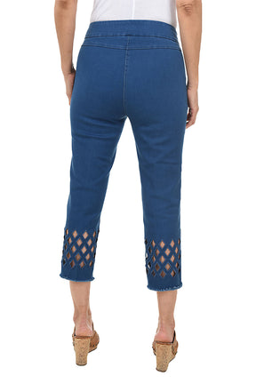 Diamond Cut-Out Denim Capri Pant