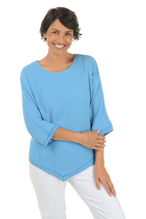 Bubble Gauze Handkerchief Hem Blouse