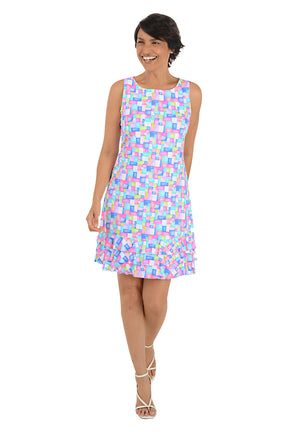 Colorful Cubes Cooling UPF50+ Ruffle Dress