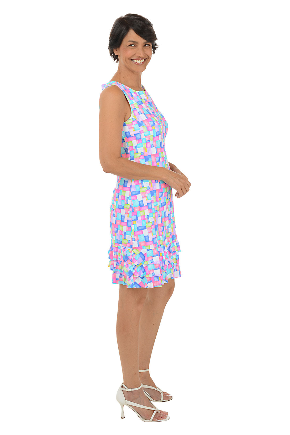Colorful Cubes Cooling UPF50+ Ruffle Dress