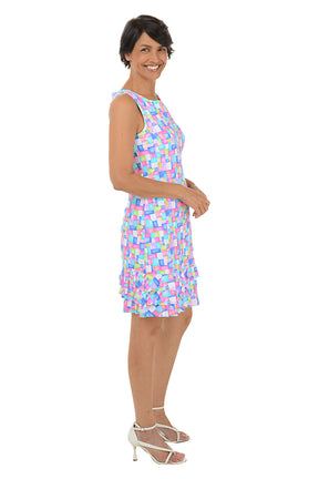 Colorful Cubes Cooling UPF50+ Ruffle Dress