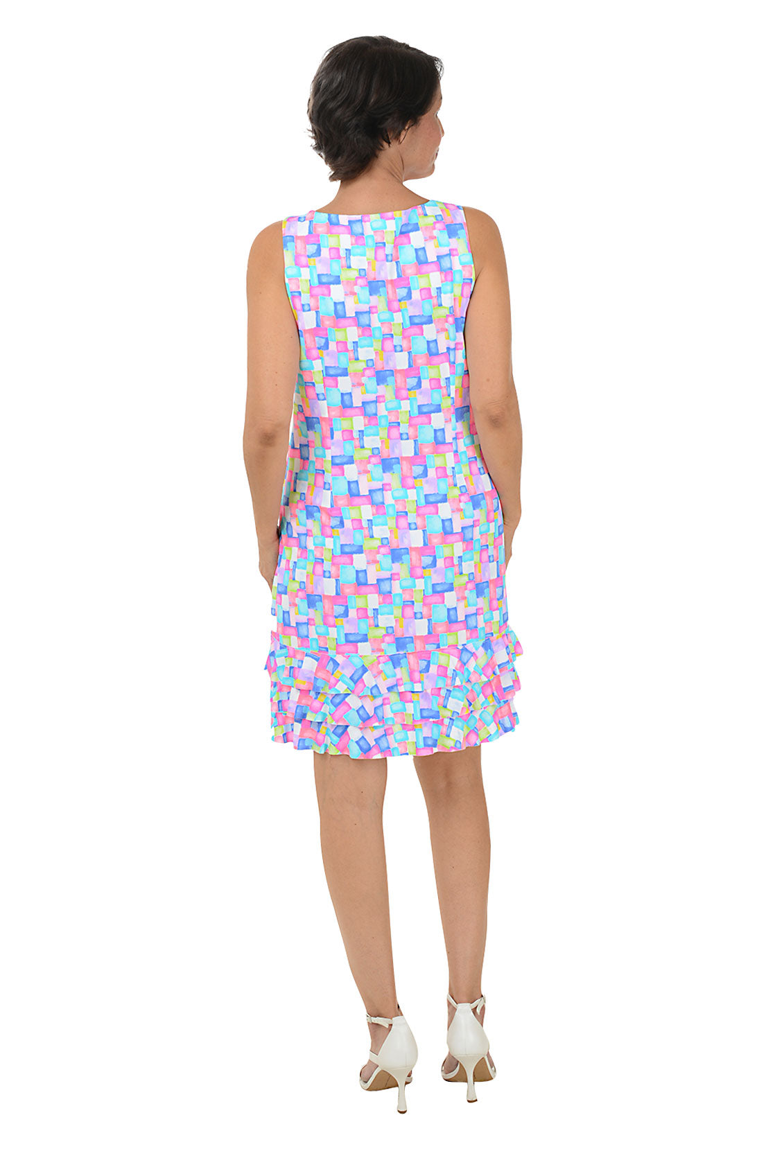 Colorful Cubes Cooling UPF50+ Ruffle Dress