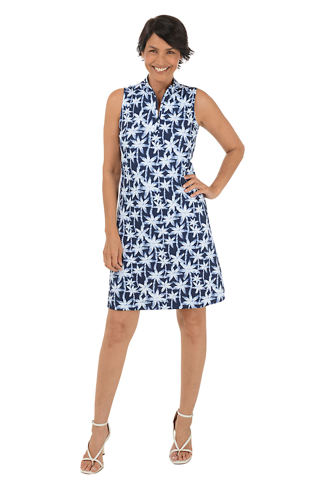 Brushstroke Palms Cooling UPF50+ Mock Neck Dress