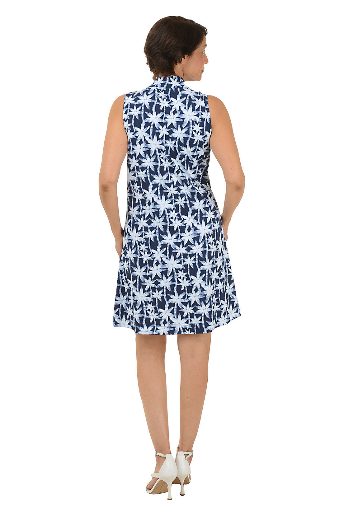 Brushstroke Palms Cooling UPF50+ Mock Neck Dress