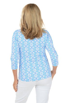 Periwinkle Optical Daisy UPF50+ Ruffle Neck Top