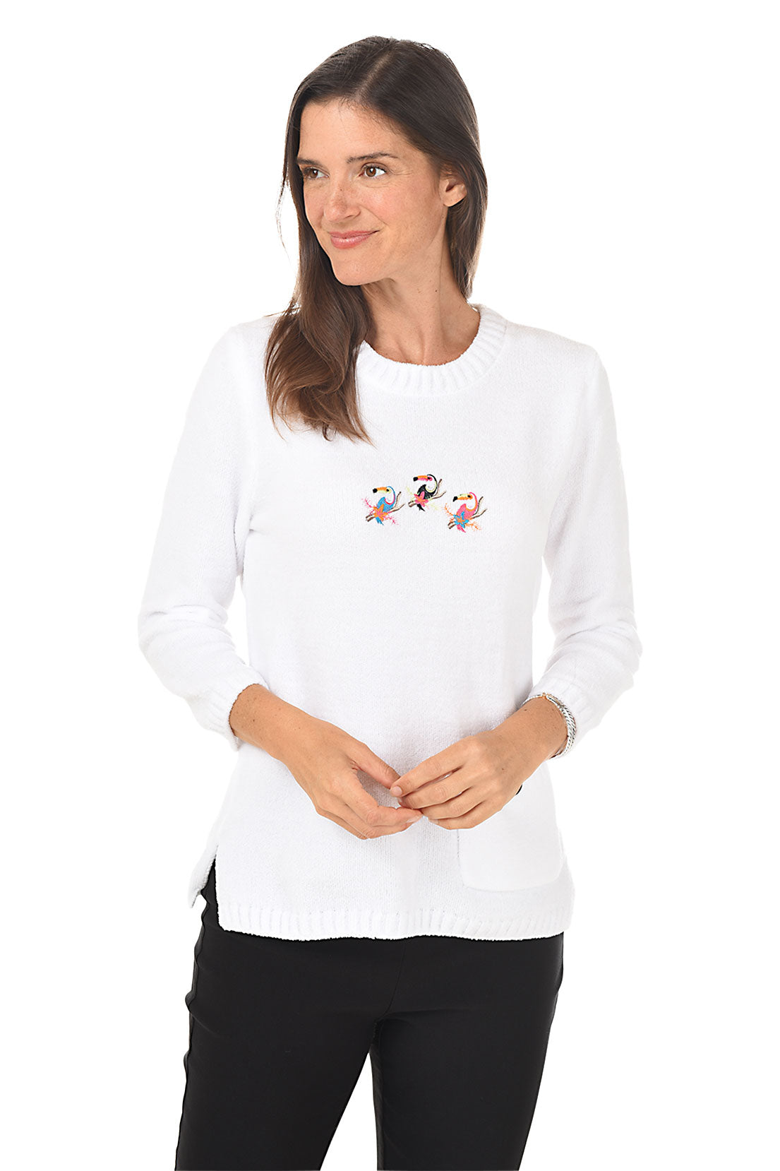 Toucan Embroidered Chenille Sweater
